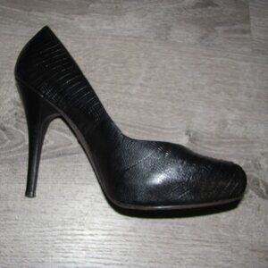 Steven Steve Madden Black Leather Embossed Dair Pumps Hidden Platform Size 7.5